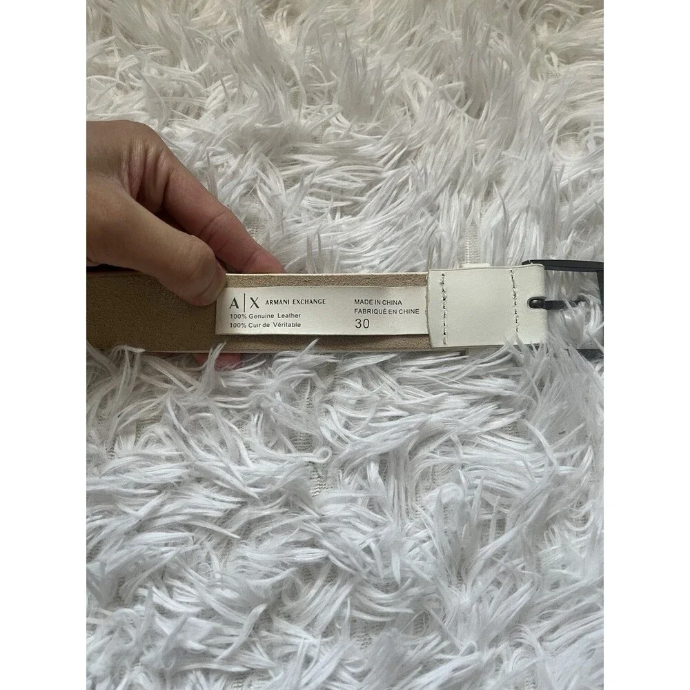 Armani Exchange A|X White Genuine Leather Belt Size 30 Logo Buckle Casual